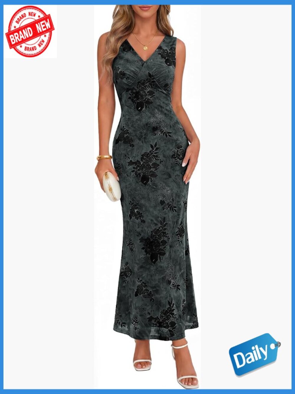 Elegant Sleeveless Floral Bodycon Maxi Dress Wedding Guest Cocktail Party